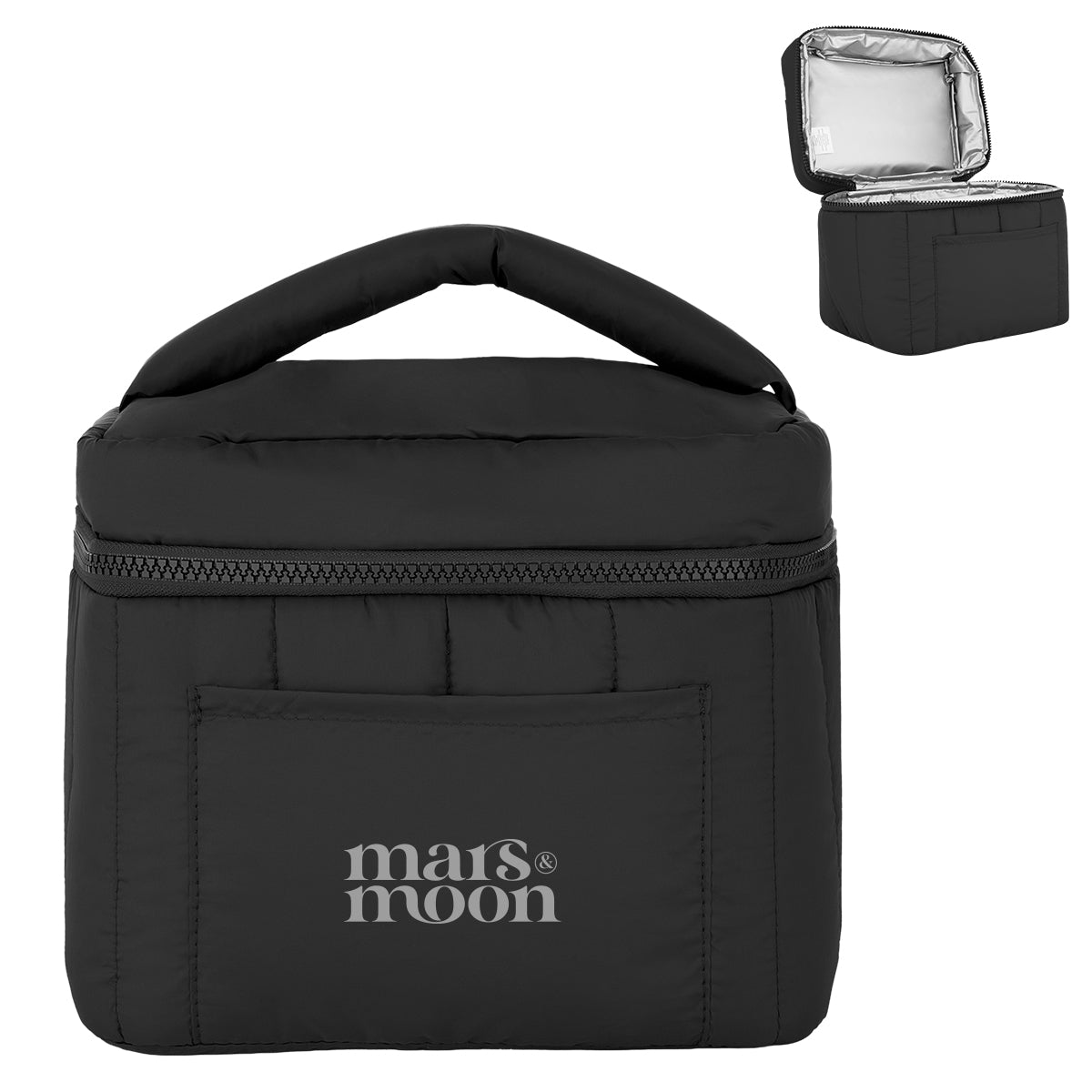 Luxe Puffer Cooler Bag for 9 Cans - Black - Silk Screen