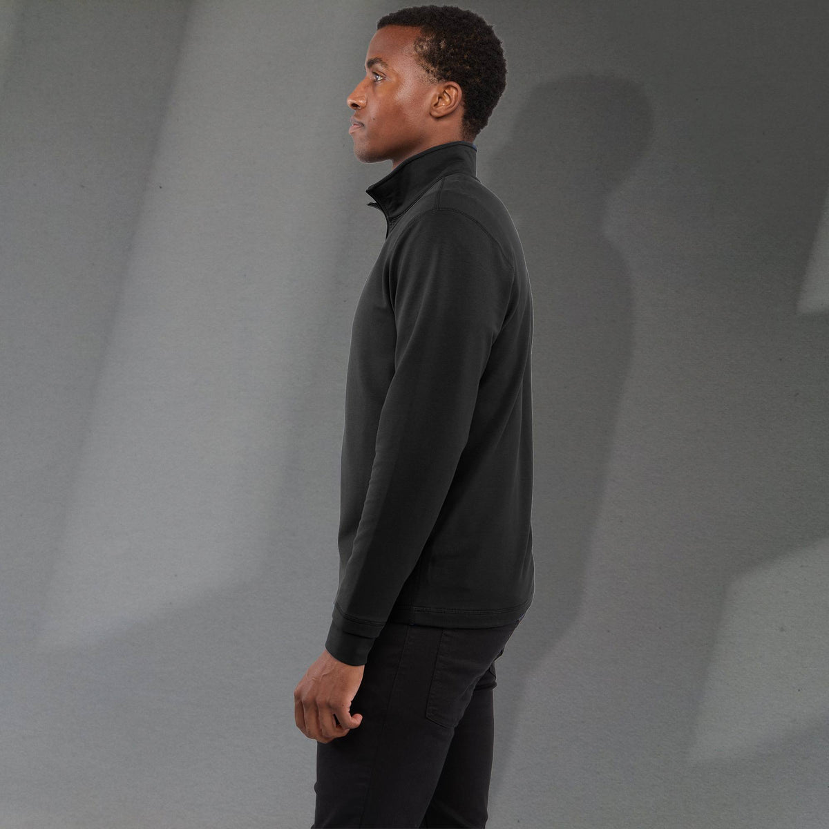 Lyon Stretch French Terry Full Zip Jacket for Men Embroidery - Black - Left Side On Model