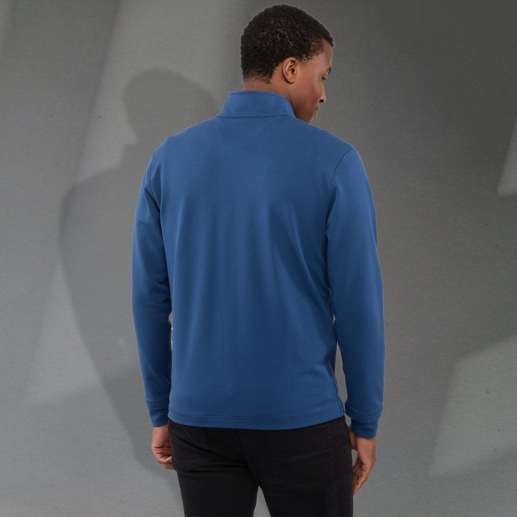 Lyon Stretch French Terry Full Zip Jacket for Men Embroidery - River Blue - Back On Model 2