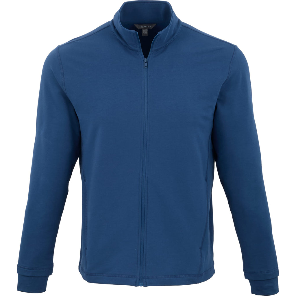 Lyon Stretch French Terry Full Zip Jacket for Men Embroidery - River Blue - Front