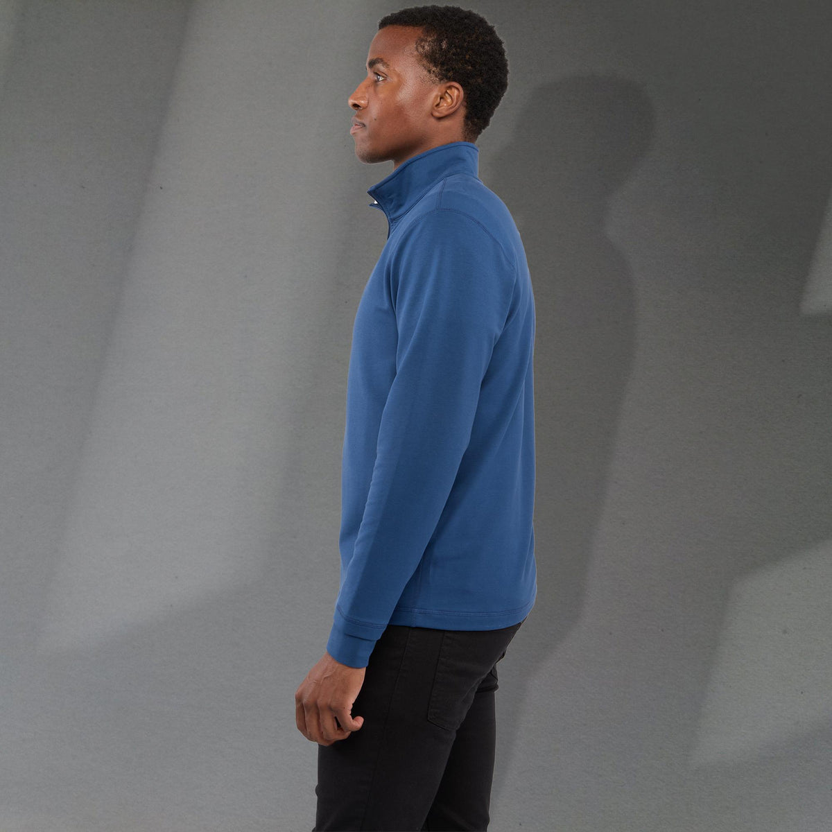 Lyon Stretch French Terry Full Zip Jacket for Men Embroidery - River Blue - Left Side On Model 2