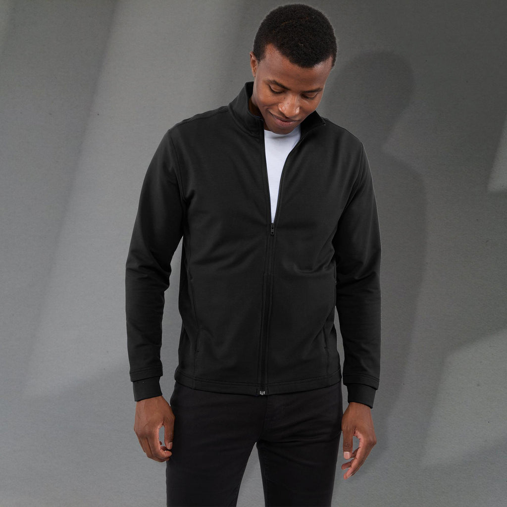 Lyon Stretch French Terry Full Zip Jacket for Men Transfer - Black - Front On Model
