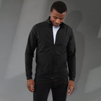 Lyon Stretch French Terry Full Zip Jacket for Men Transfer - Black - Front On Model