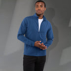Lyon Stretch French Terry Full Zip Jacket for Men Transfer - River Blue - Front On Model 3