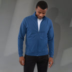 Lyon Stretch French Terry Full Zip Jacket for Men Transfer - River Blue - Front On Model 4