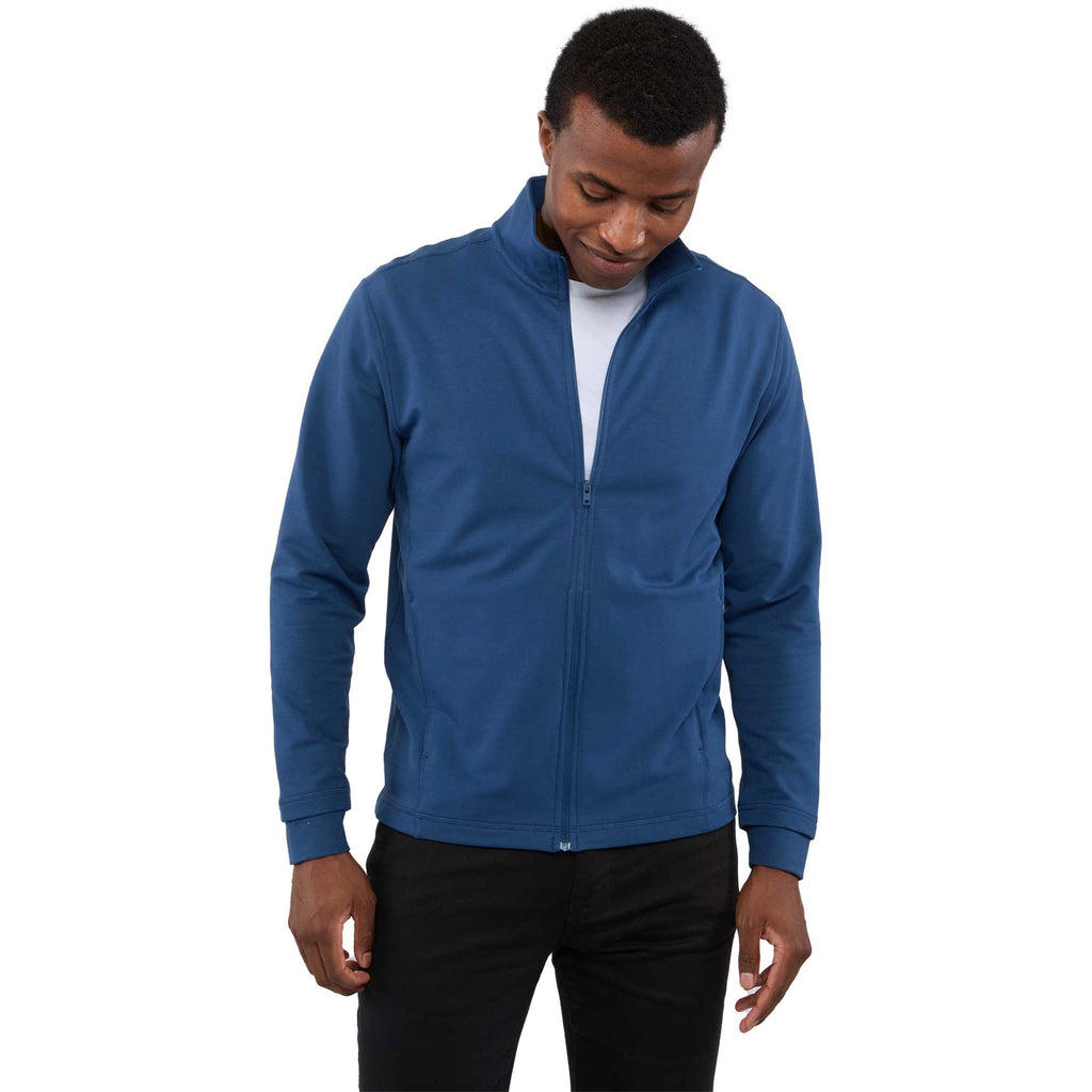 Lyon Stretch French Terry Full Zip Jacket for Men Transfer - River Blue - Front On Model