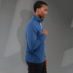 Lyon Stretch French Terry Full Zip Jacket for Men Transfer - River Blue - Right Side On Model 2
