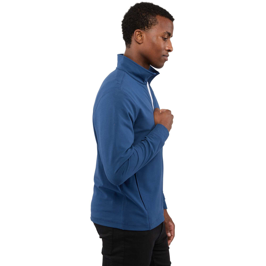Lyon Stretch French Terry Full Zip Jacket for Men Transfer - River Blue - Right Side On Model