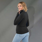 Lyon Stretch French Terry Full Zip Jacket for Women Embroidery - Black - Left Side On Model