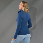 Lyon Stretch French Terry Full Zip Jacket for Women Embroidery - River Blue - Back On Model 2