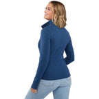 Lyon Stretch French Terry Full Zip Jacket for Women Embroidery - River Blue - Back On Model
