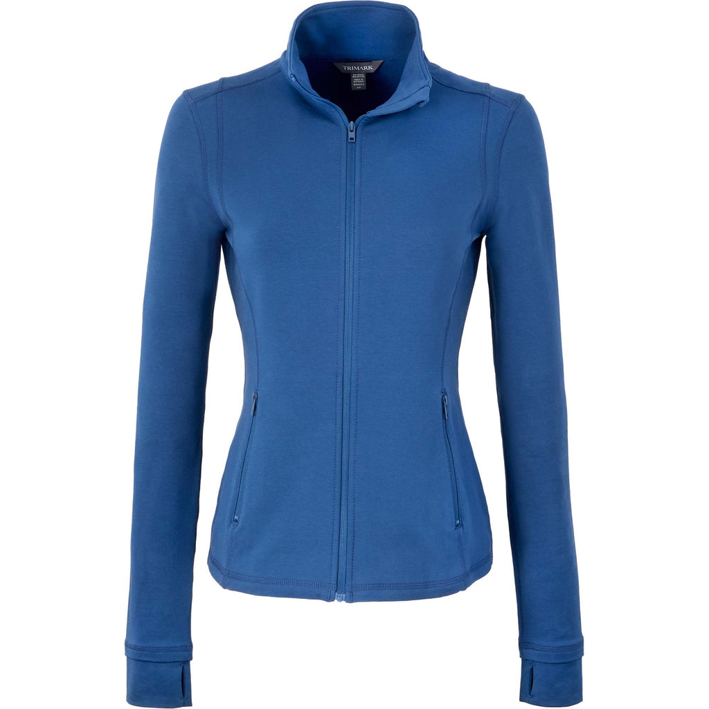Lyon Stretch French Terry Full Zip Jacket for Women Embroidery - River Blue - Front