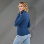 Lyon Stretch French Terry Full Zip Jacket for Women Embroidery - River Blue - Left Side On Model 2