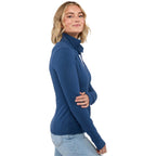 Lyon Stretch French Terry Full Zip Jacket for Women Embroidery - River Blue - Right Side On Model