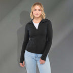 Lyon Stretch French Terry Full Zip Jacket for Women Transfer - Black - Front On Model