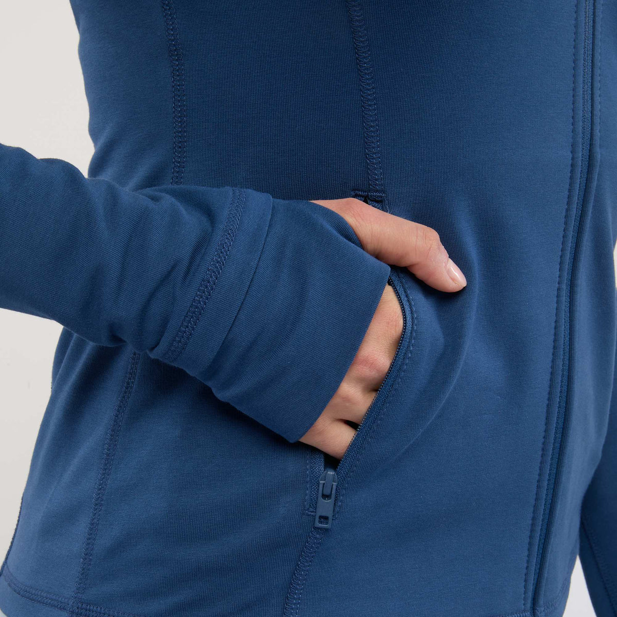 Lyon Stretch French Terry Full Zip Jacket for Women Transfer - River Blue - Front Detail