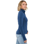 Lyon Stretch French Terry Full Zip Jacket for Women Transfer - River Blue - Right Side On Model 3