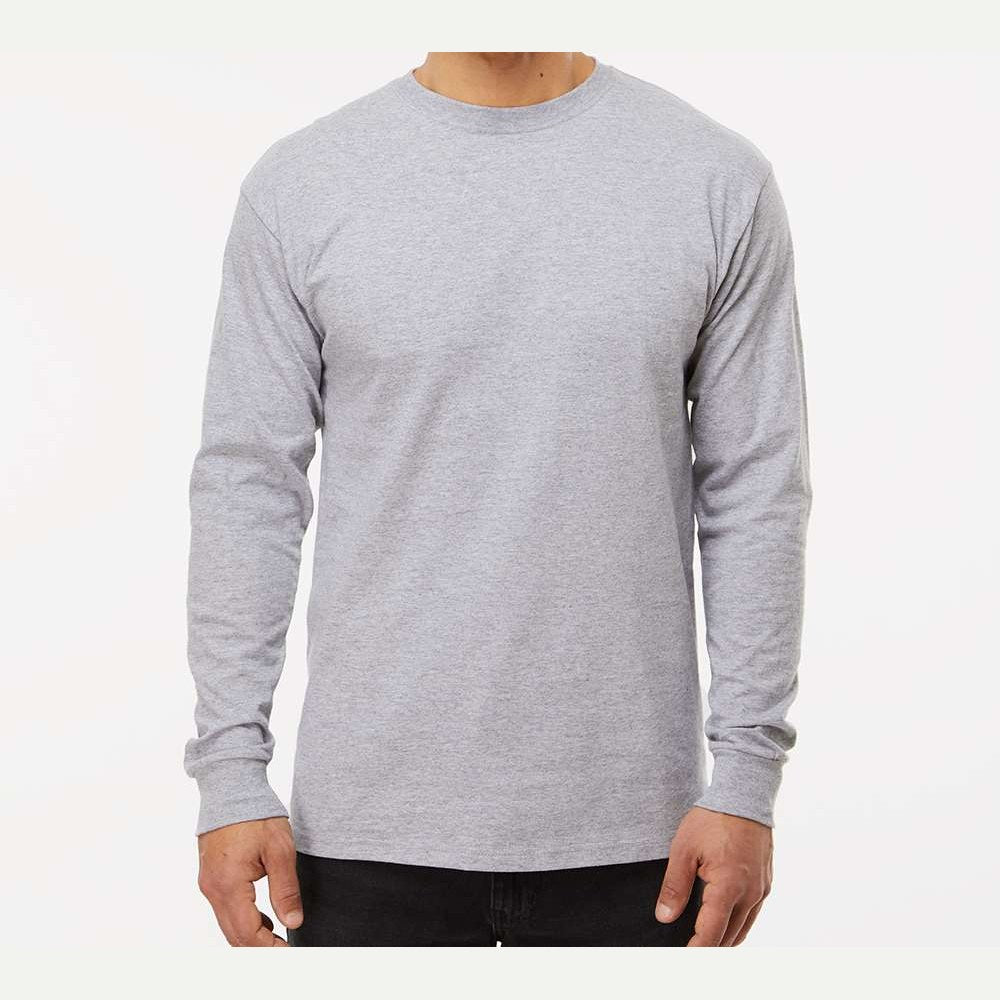 M&O Unisex Gold Soft Touch Long Sleeve T-Shirt - Athletic Grey - On Model Front