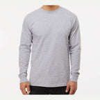 M&O Unisex Gold Soft Touch Long Sleeve T-Shirt - Athletic Grey - On Model Front