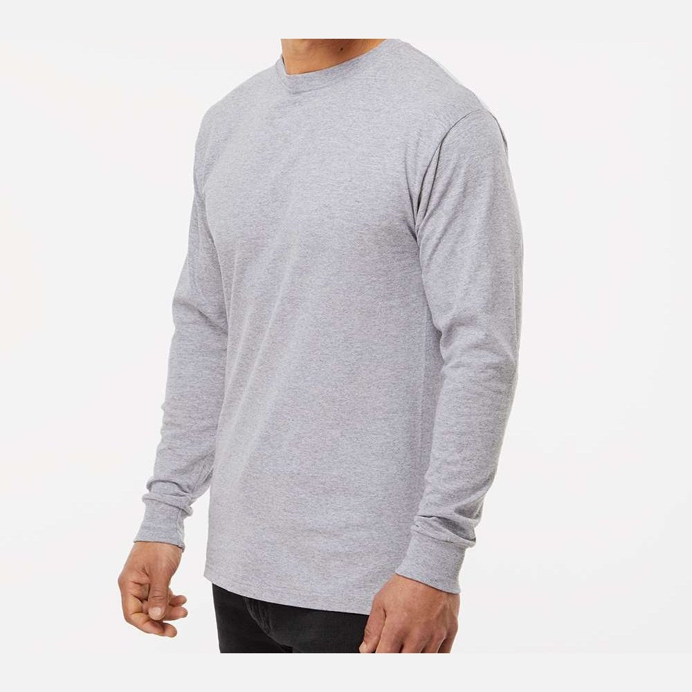 M&O Unisex Gold Soft Touch Long Sleeve T-Shirt - Athletic Grey - On Model Side