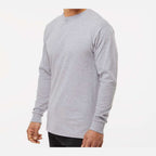 M&O Unisex Gold Soft Touch Long Sleeve T-Shirt - Athletic Grey - On Model Side