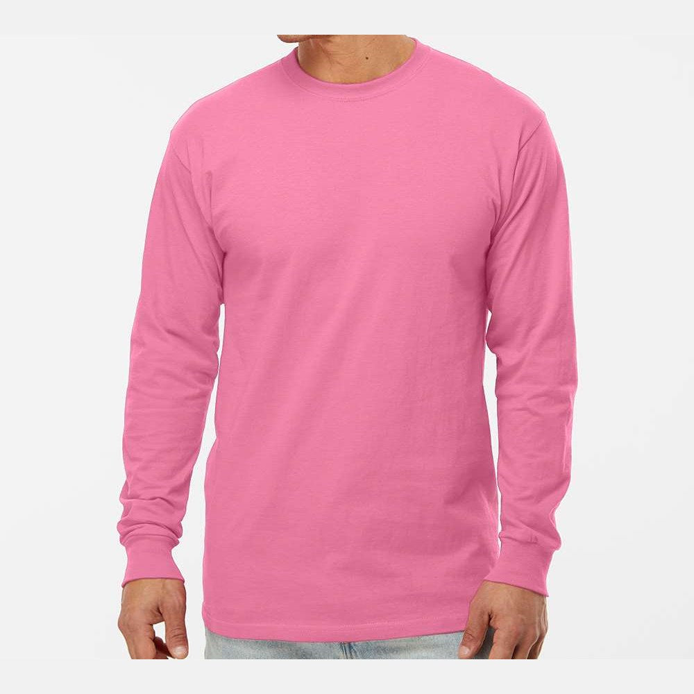 M&O Unisex Gold Soft Touch Long Sleeve T-Shirt - Azalea - On Model Front