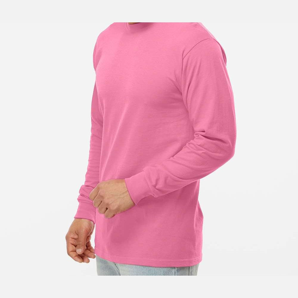 M&O Unisex Gold Soft Touch Long Sleeve T-Shirt - Azalea - On Model Side
