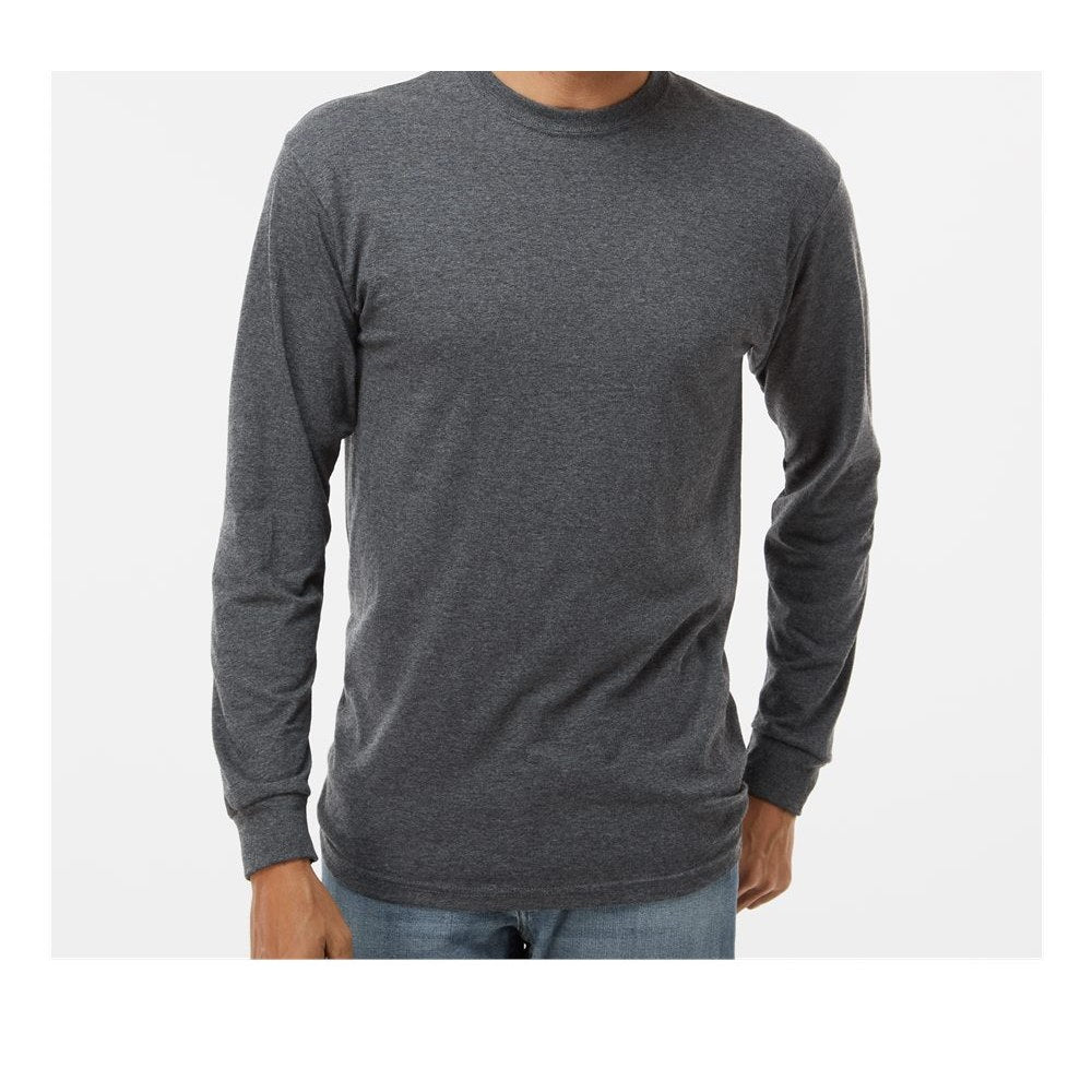 M&O Unisex Gold Soft Touch Long Sleeve T-Shirt - Dark Heather - On Model Front