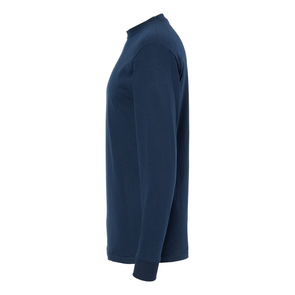 M&O Unisex Gold Soft Touch Long Sleeve T-Shirt - Deep Navy - Direct Side