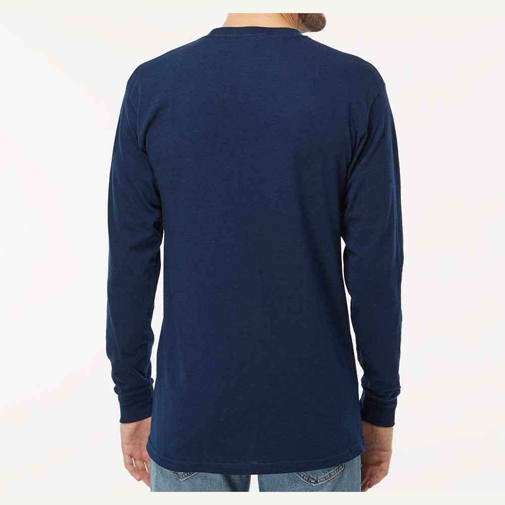 M&O Unisex Gold Soft Touch Long Sleeve T-Shirt - Deep Navy - On Model Back