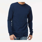 M&O Unisex Gold Soft Touch Long Sleeve T-Shirt - Deep Navy - On Model Front