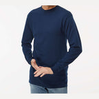 M&O Unisex Gold Soft Touch Long Sleeve T-Shirt - Deep Navy - On Model Side