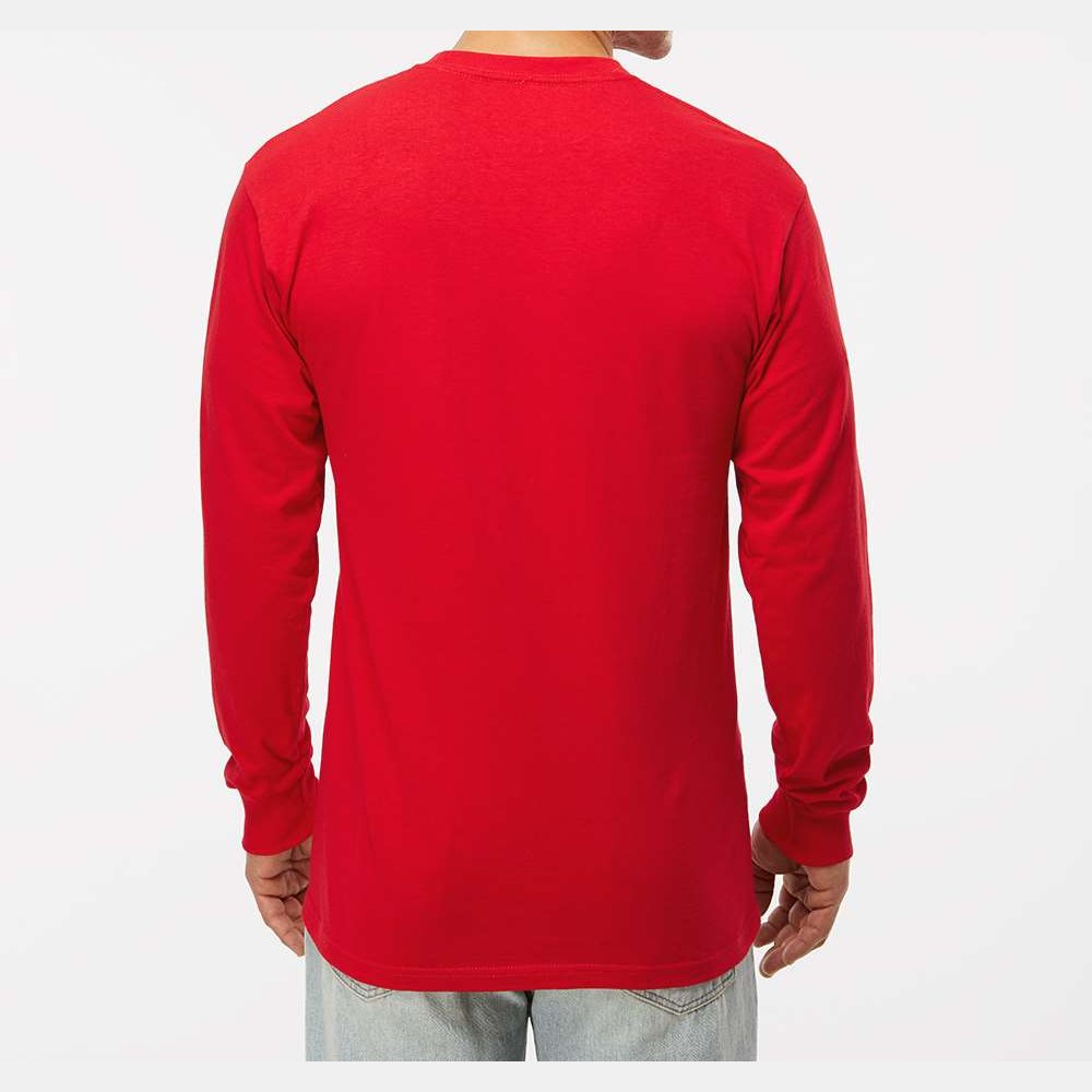 M&O Unisex Gold Soft Touch Long Sleeve T-Shirt - Deep Red - On Model Back