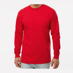 M&O Unisex Gold Soft Touch Long Sleeve T-Shirt - Deep Red - On Model Front