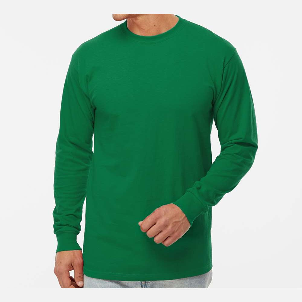 M&O Unisex Gold Soft Touch Long Sleeve T-Shirt - Fine Kelly Green - On Model Front