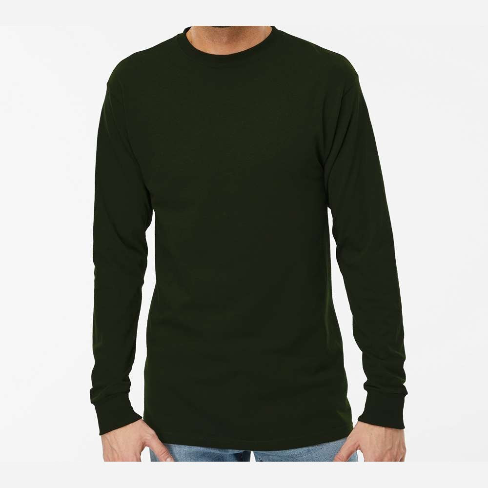 M&O Unisex Gold Soft Touch Long Sleeve T-Shirt - Forest Green - On Model Front