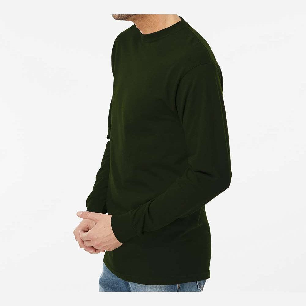 M&O Unisex Gold Soft Touch Long Sleeve T-Shirt - Forest Green - On Model Side