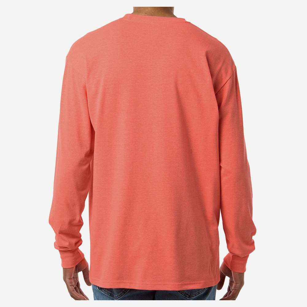 M&O Unisex Gold Soft Touch Long Sleeve T-Shirt - Heather Coral - On Model Back