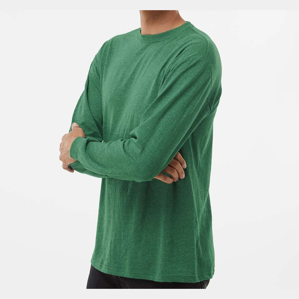M&O Unisex Gold Soft Touch Long Sleeve T-Shirt - Heather Kelly Green - On Model Side
