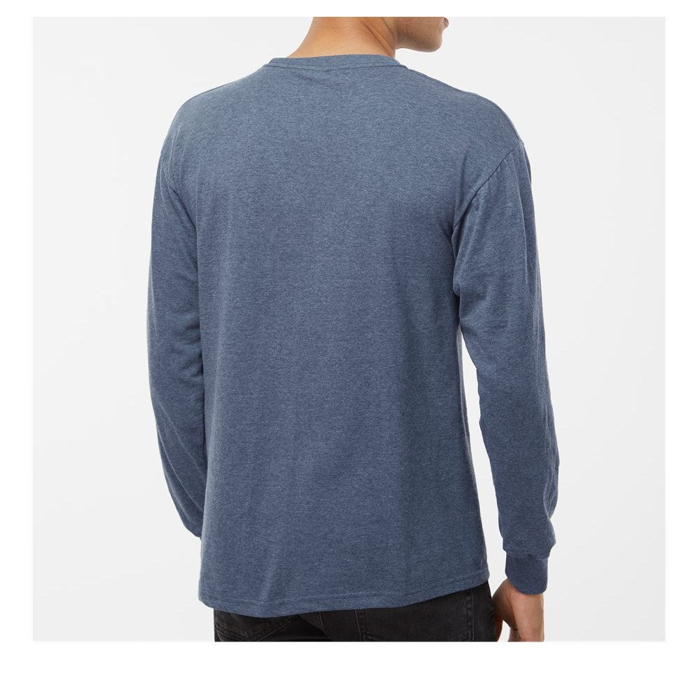 M&O Unisex Gold Soft Touch Long Sleeve T-Shirt - Heather Navy - On Model Back