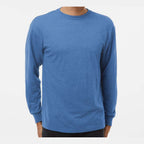 M&O Unisex Gold Soft Touch Long Sleeve T-Shirt - Heather Royal - On Model Front