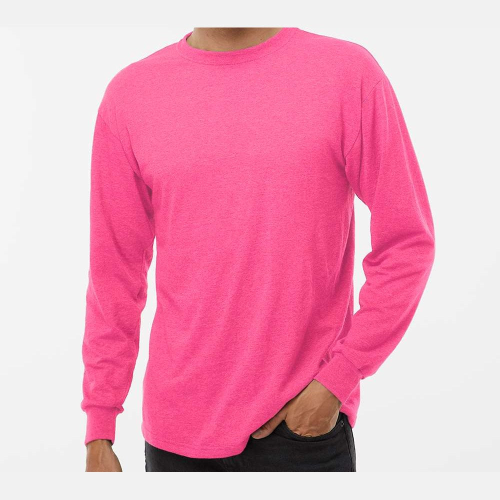 M&O Unisex Gold Soft Touch Long Sleeve T-Shirt - Neon Pink - On Model Front
