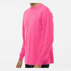 M&O Unisex Gold Soft Touch Long Sleeve T-Shirt - Neon Pink - On Model Side