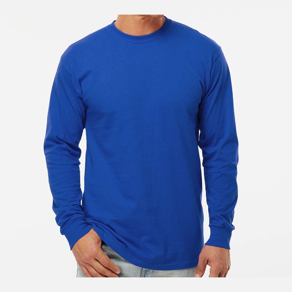 M&O Unisex Gold Soft Touch Long Sleeve T-Shirt - Royal - On Model Front