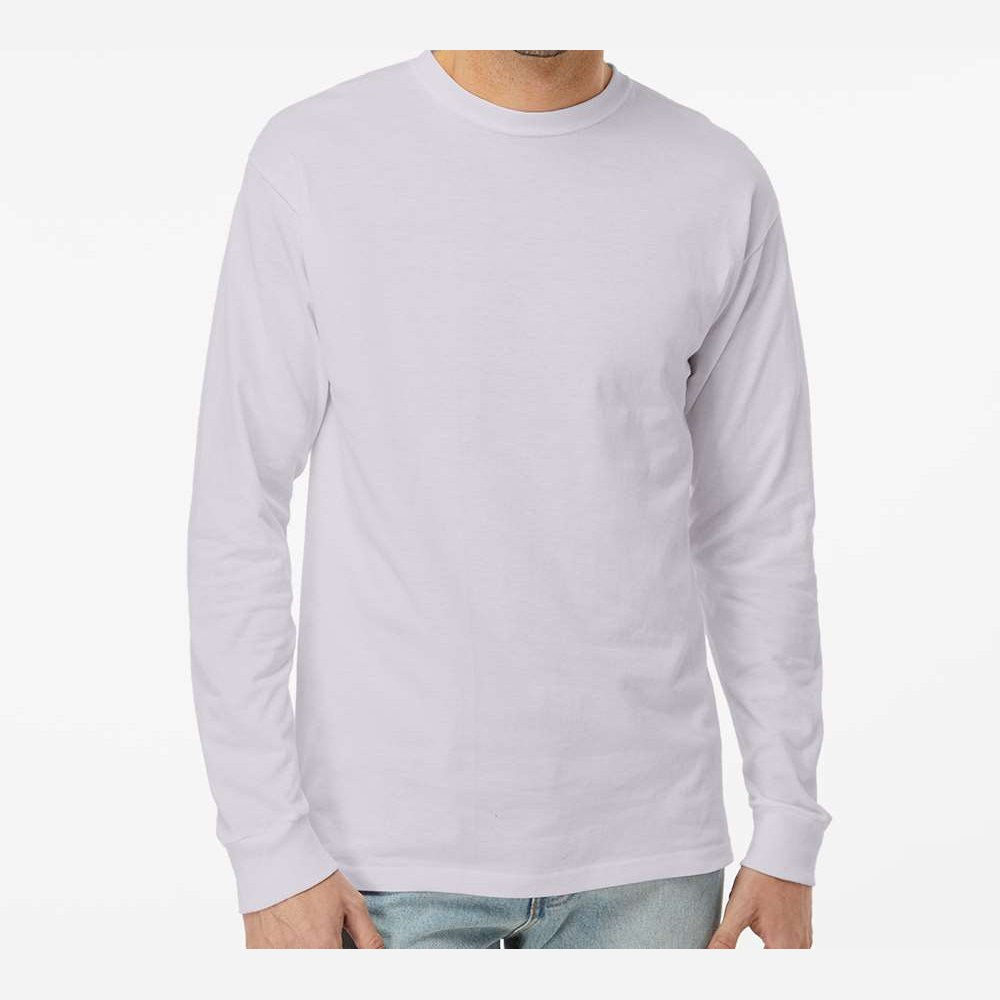 M&O Unisex Gold Soft Touch Long Sleeve T-Shirt - Silver - On Model Front