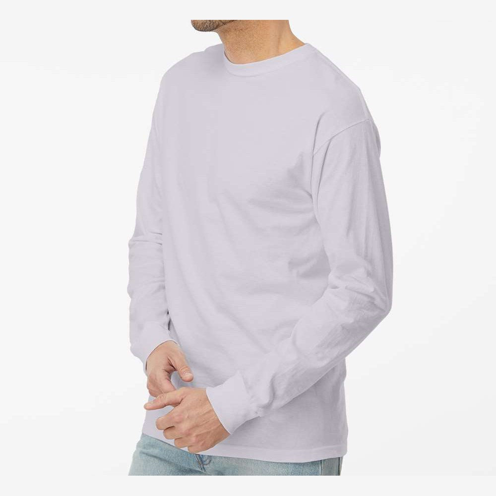 M&O Unisex Gold Soft Touch Long Sleeve T-Shirt - Silver - On Model Side