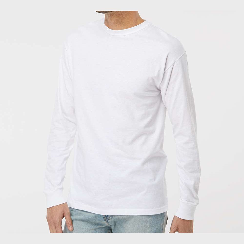 M&O Unisex Gold Soft Touch Long Sleeve T-Shirt - White - On Model Side