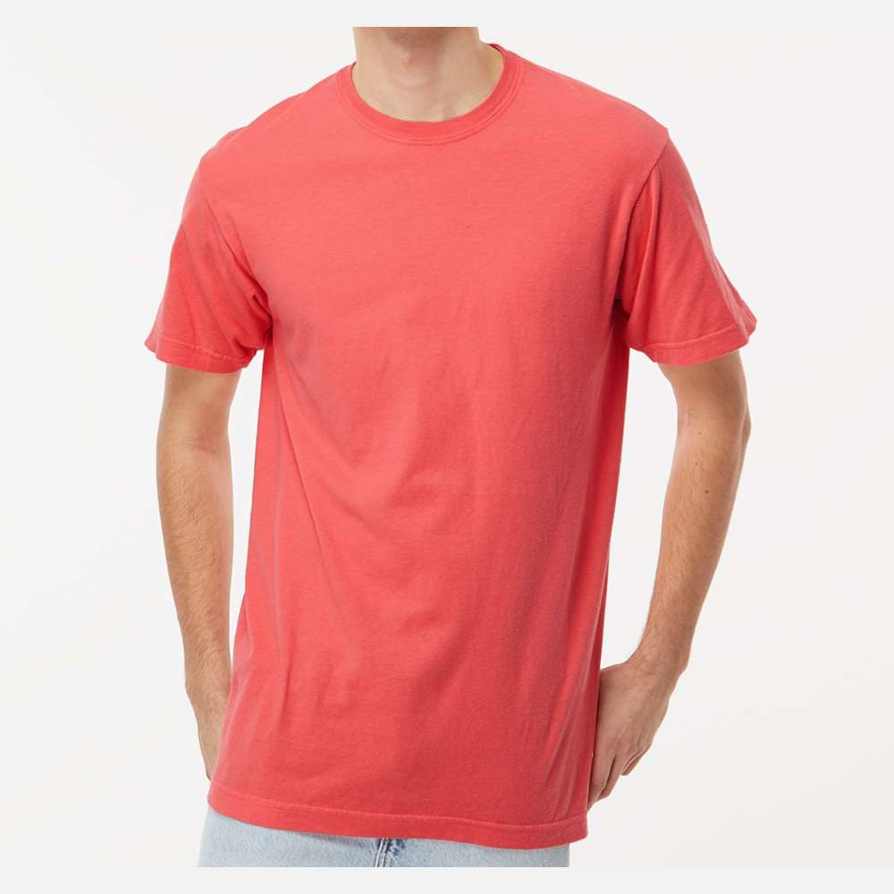 M&O Unisex Vintage Garment-Dyed T-Shirt - Bright Salmon - On Model Front