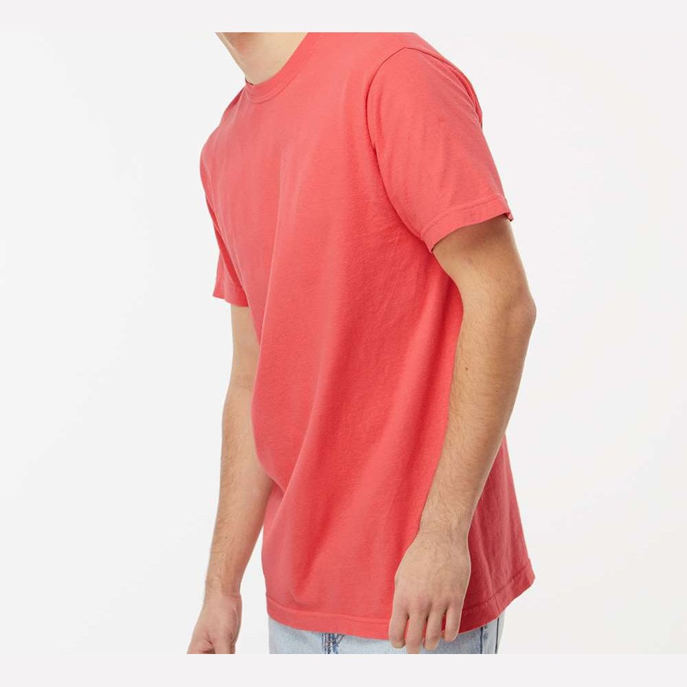 M&O Unisex Vintage Garment-Dyed T-Shirt - Bright Salmon - On Model Side