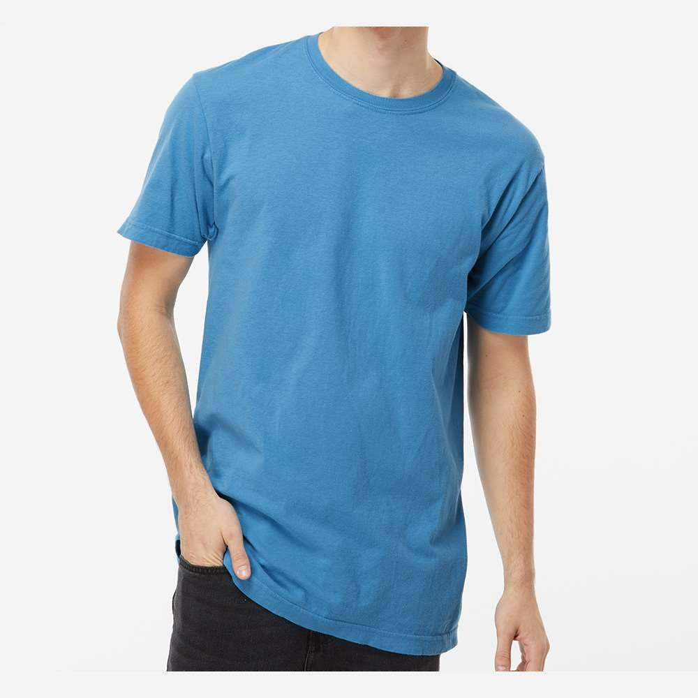 M&O Unisex Vintage Garment-Dyed T-Shirt - Royal Caribe - On Model Front